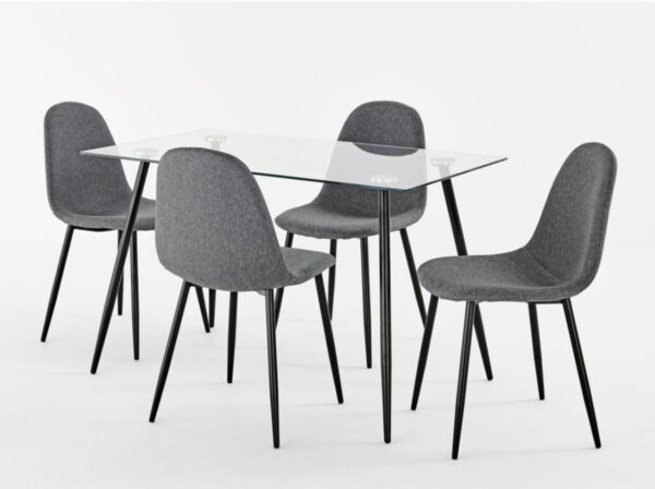 PARMA GLASS TABLE WITH 4 BARCELONA FABRIC CHAIRS