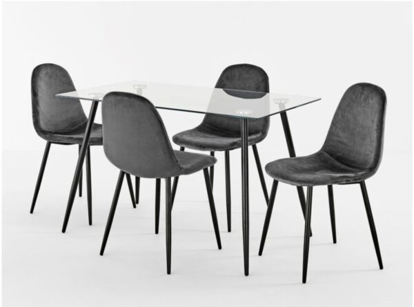 PARMA GLASS TABLE WITH 4 BARCELONA VELVET CHAIRS