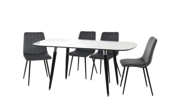 HARMONY EXTENDING TABLE WITH LIBERTY GREY WITH 4 VELVET CHAIRS