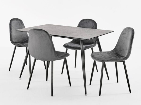 MIAMI CONCRETE FIXED TOP TABLE WITH 4 BARCELONA VELVET CHAIRS